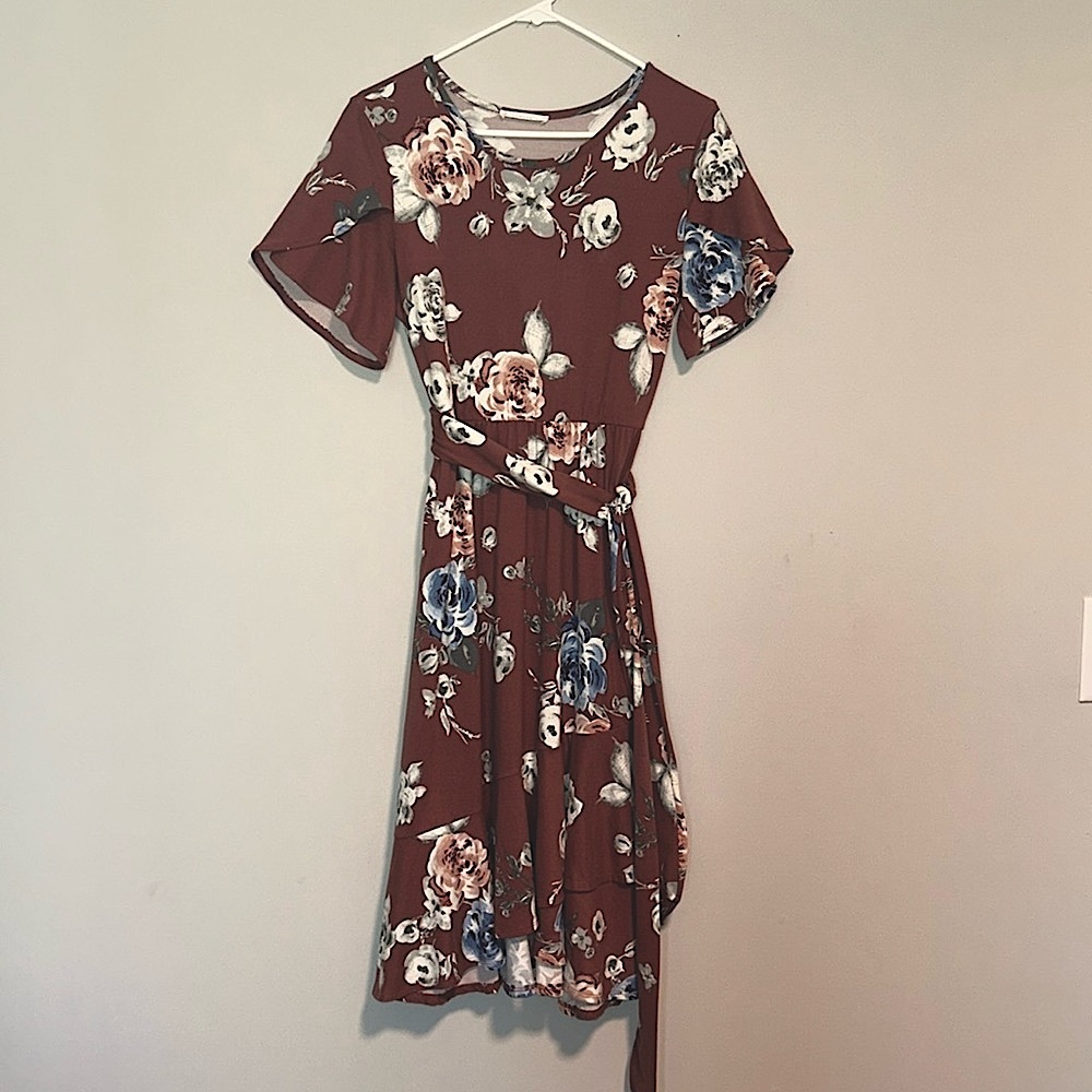 Reborn J  Mauve Floral Modest Midi Dress S